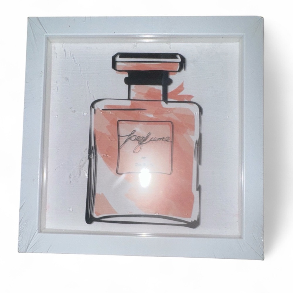 Framed Perfume Bottle Art in Pink and Black
